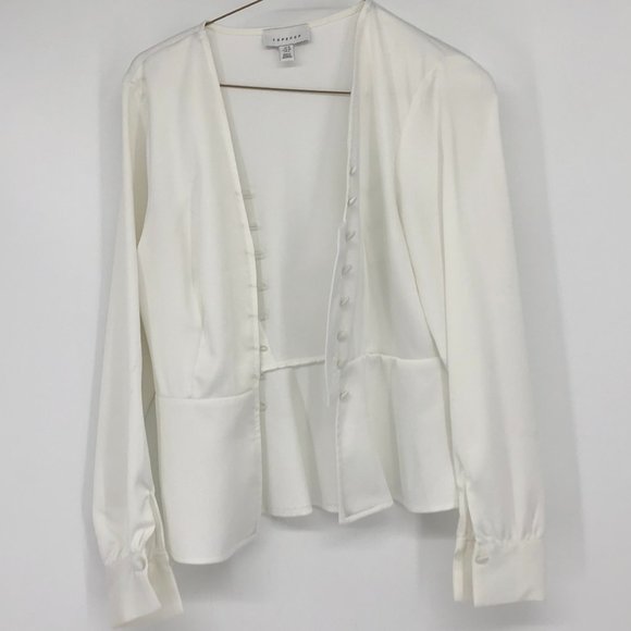 TopShop white button down peplum blouse collared sleeves size 6 - Picture 2 of 15